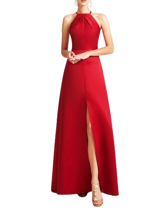 Crinkle Halter Neckline Keyhole with Front Slit