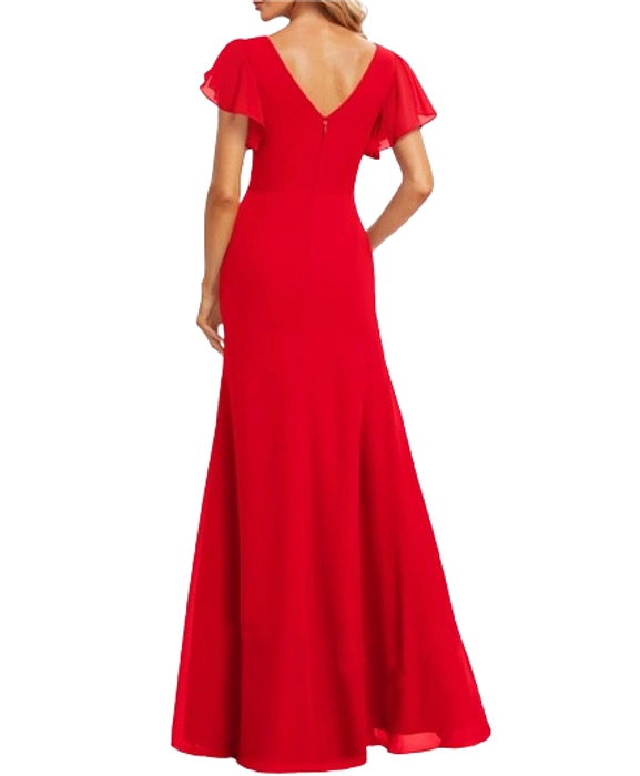 Red Floor-Length Maxi Dress With Ruffle