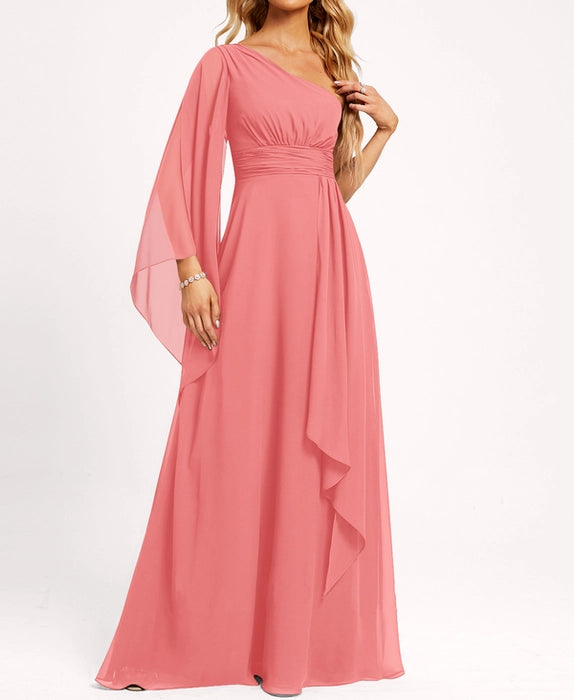 Watermelon Orange One Shoulder Occasion Wear Maxi Dress