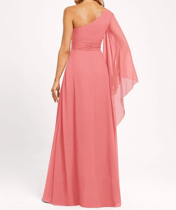 Watermelon Orange One Shoulder Occasion Wear Maxi Dress