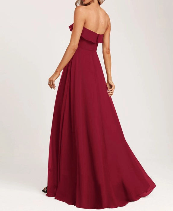 Maroon red Sweetheart Floor-Length Bridesmaid Dress With Ruffle