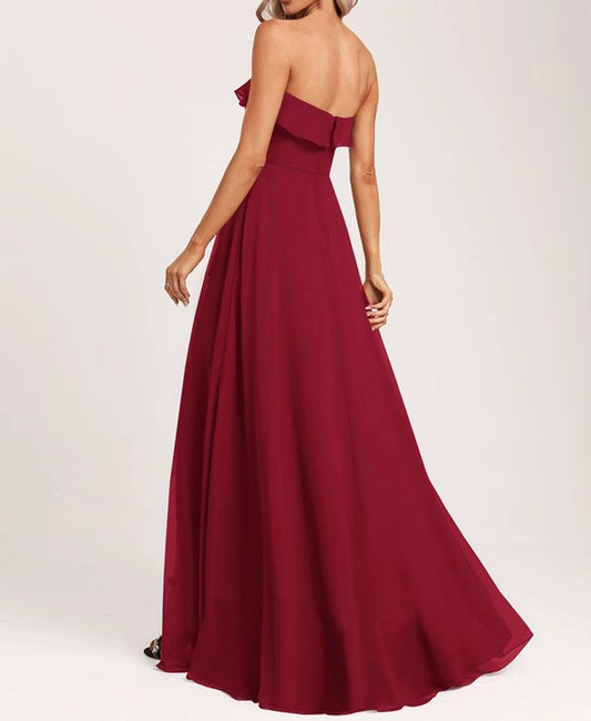 Maroon red Sweetheart Floor-Length Bridesmaid Dress With Ruffle