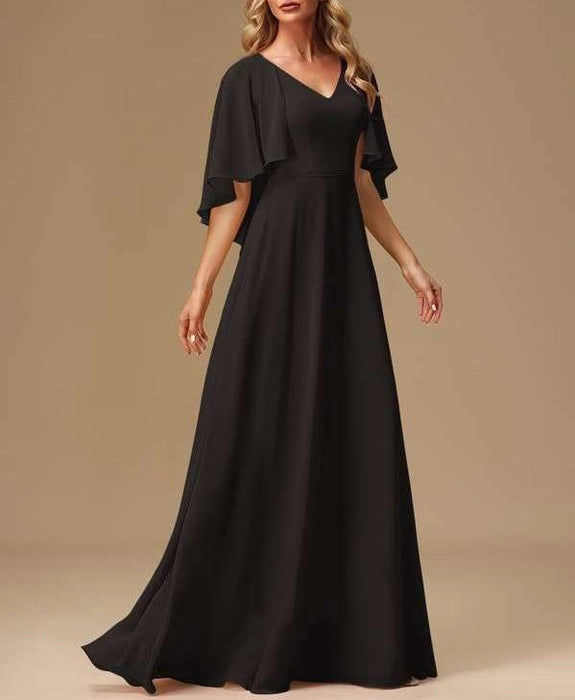 Floor Length Bridesmaid Dress with V-neck