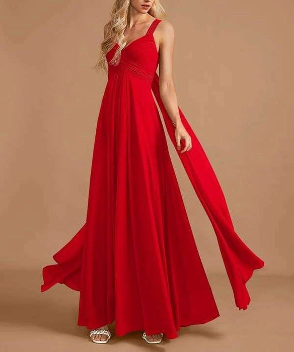 Red Floor-Length Bridesmaid Dress With Trail