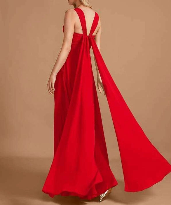 Red Floor-Length Bridesmaid Dress With Trail