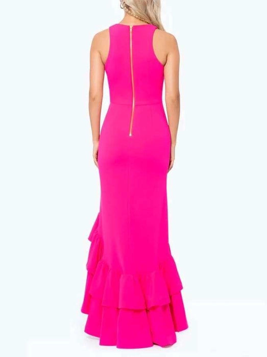 Hot Pink V-Neck Ruffle Tier with zip at back Dress