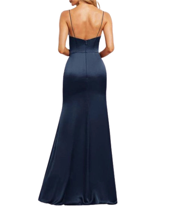 V-Neck Floor Length imported Satin Bridesmaid Mermaid Dress with Ruffles
