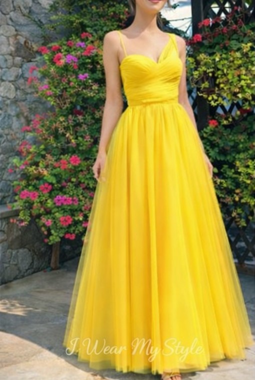 Yellow Ruched Sunshine Netted Maxi Dress