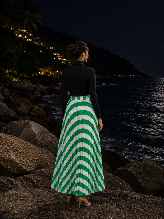 Bold green and white striped design