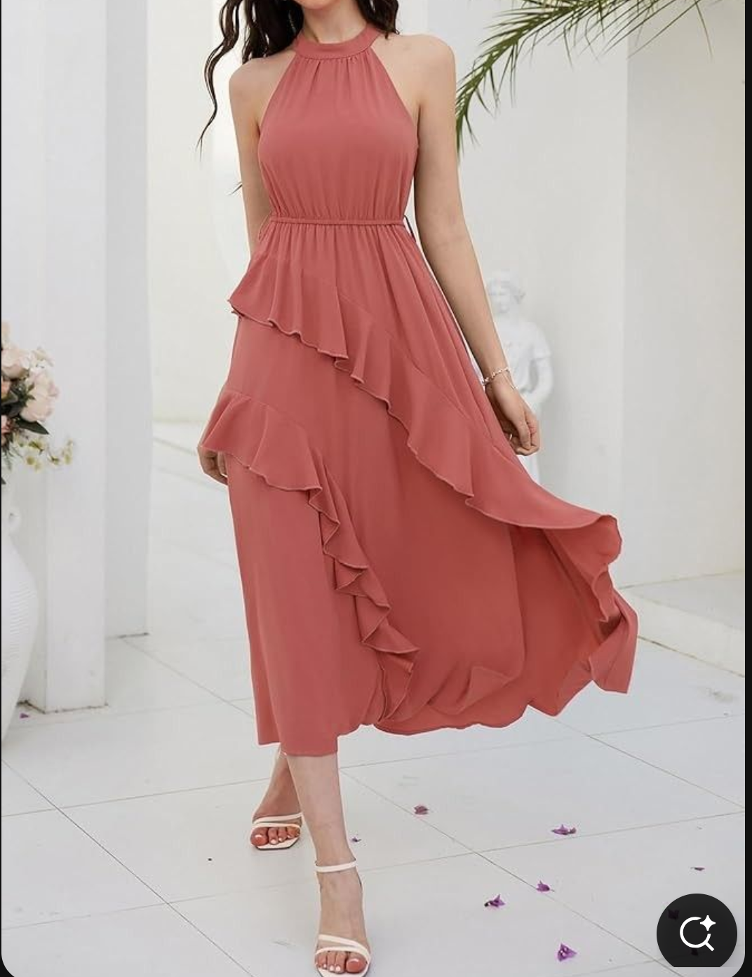 Watermelon Orange Asymmetrical Long Dress