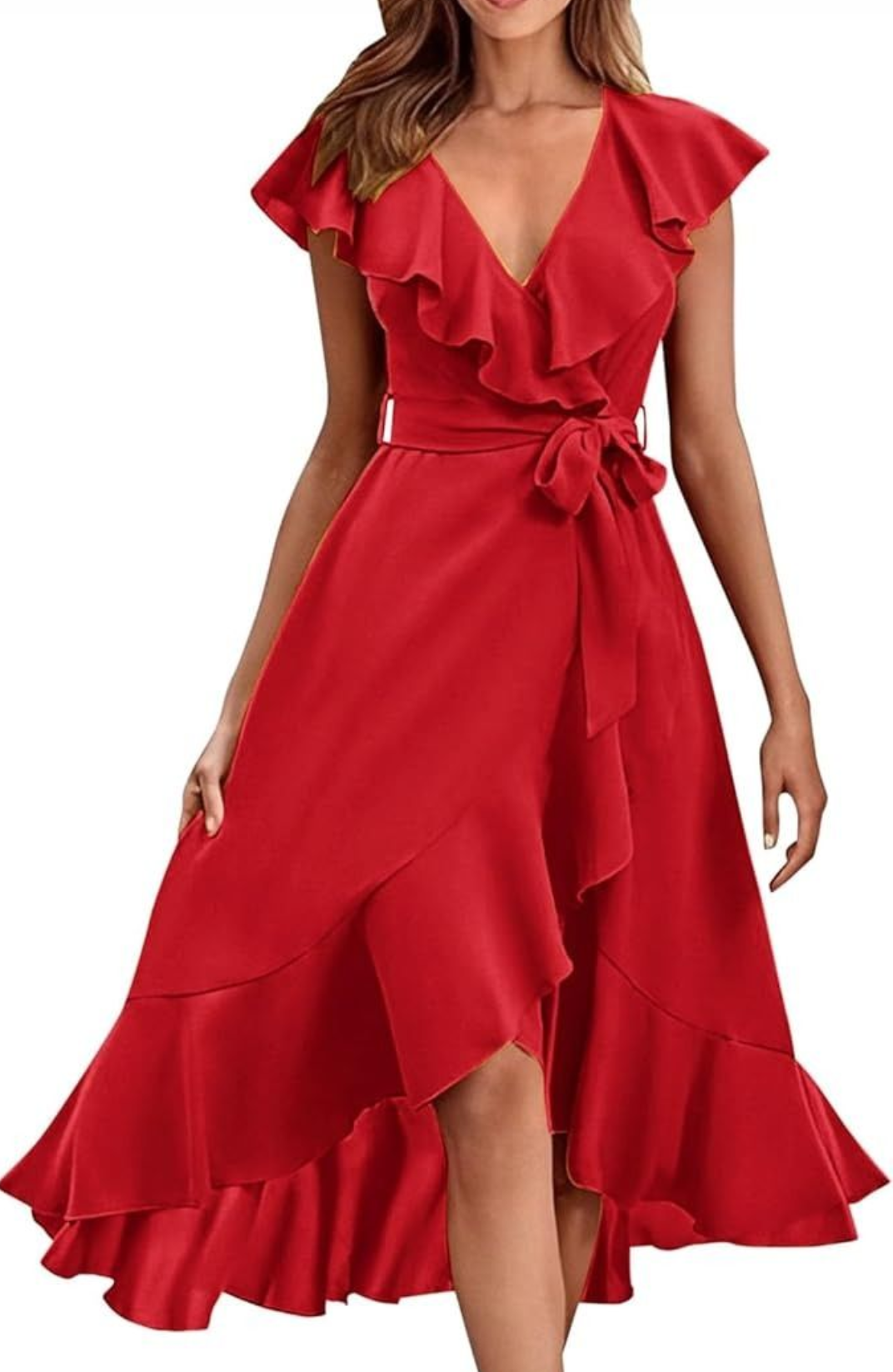 Cherry Red asymmetrical Wrap Around Dress