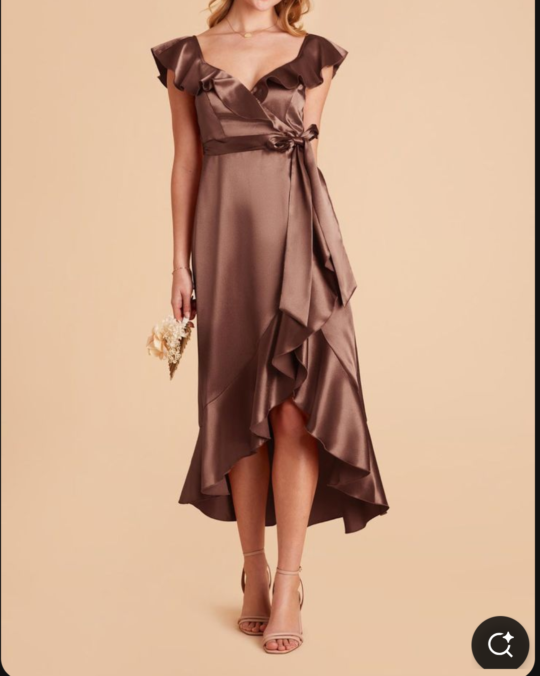 Brown Satin Asymmetrical Ruffled Dress