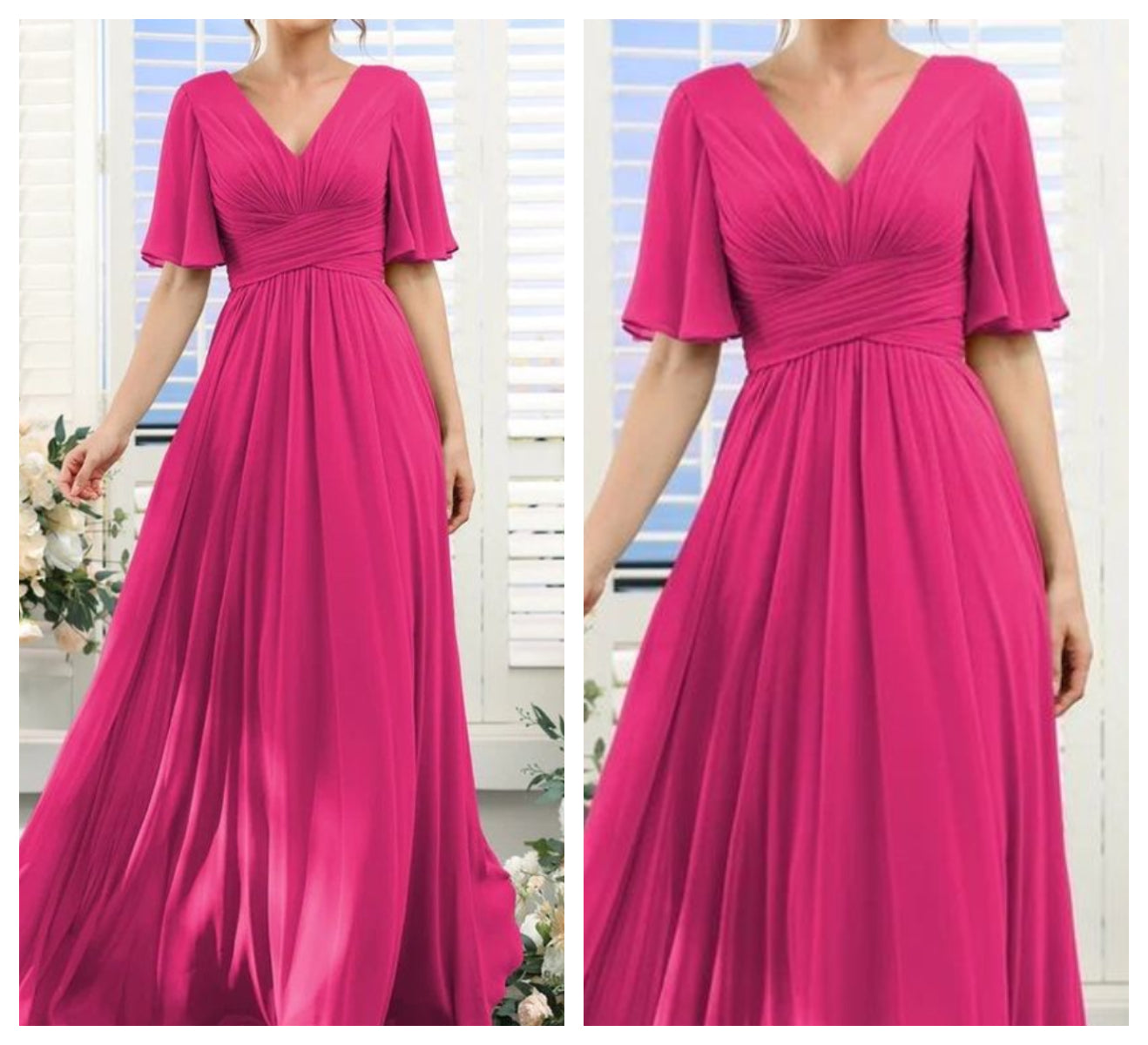 Hot Pink Cross Drape Bridesmaid Dress