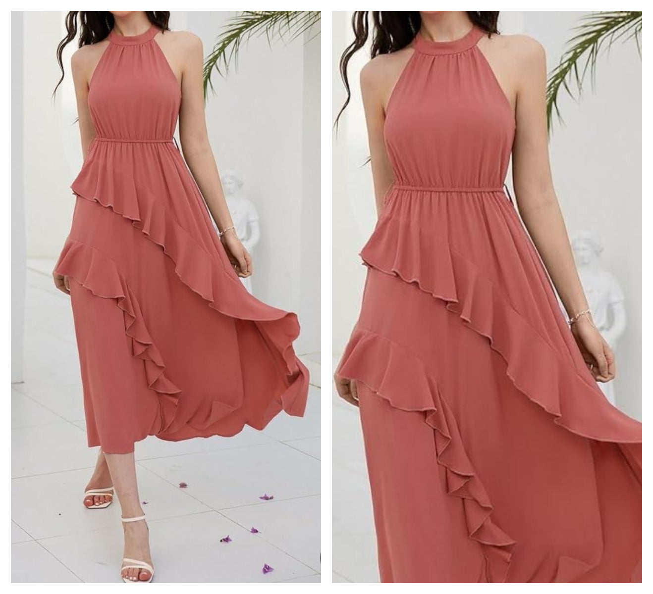 Watermelon Orange Asymmetrical Long Dress