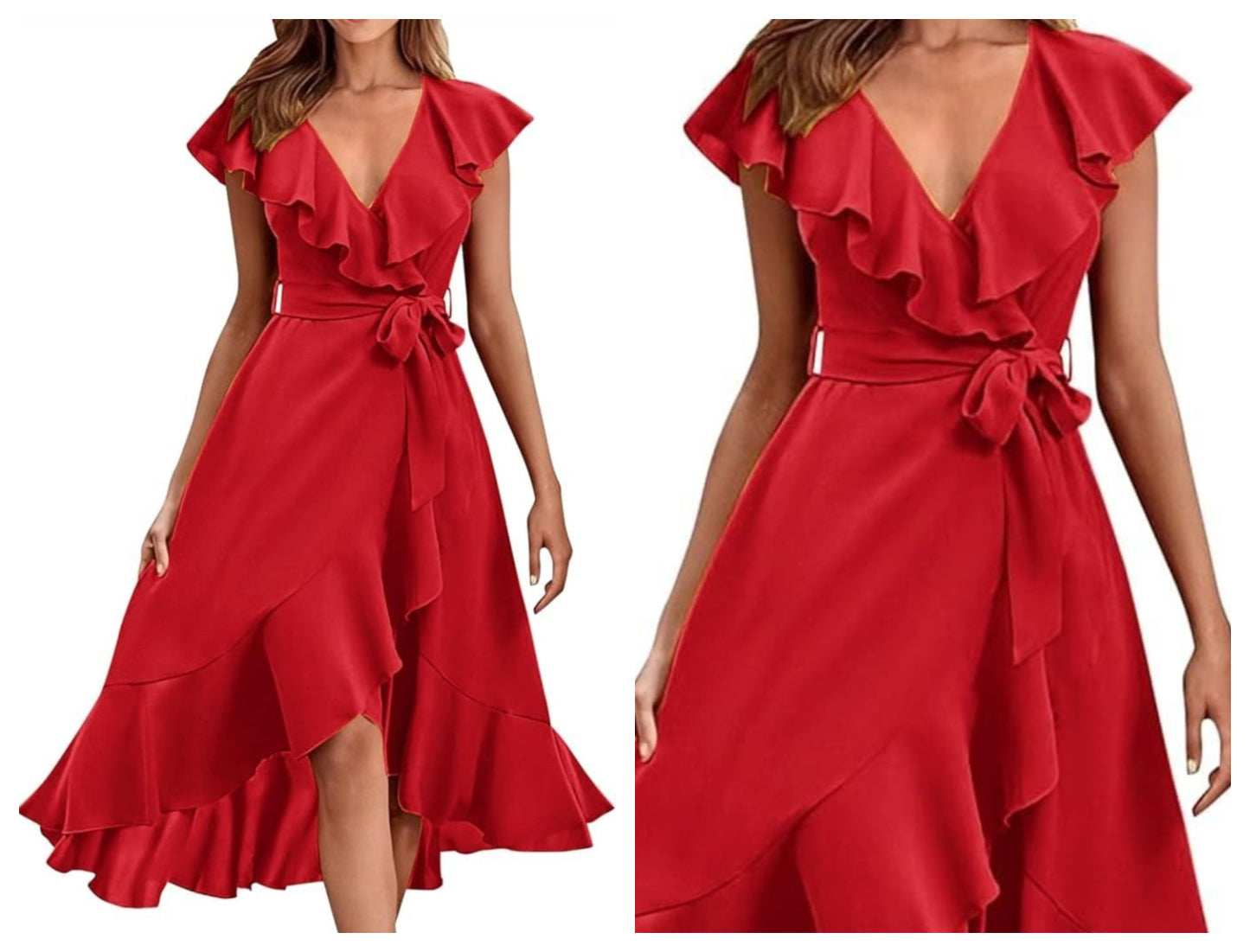 Cherry Red asymmetrical Wrap Around Dress