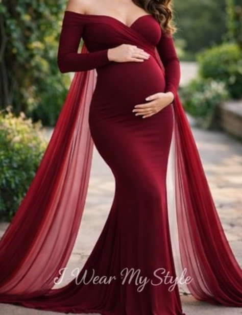 Maroon Sweetheart Lycra and Georgette Maternity Dress