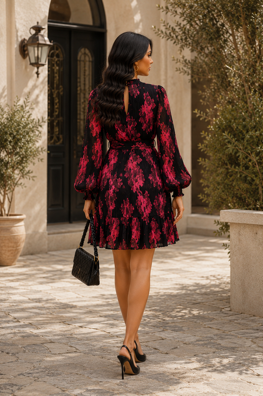Floral Pleated Wrap Midi Dress