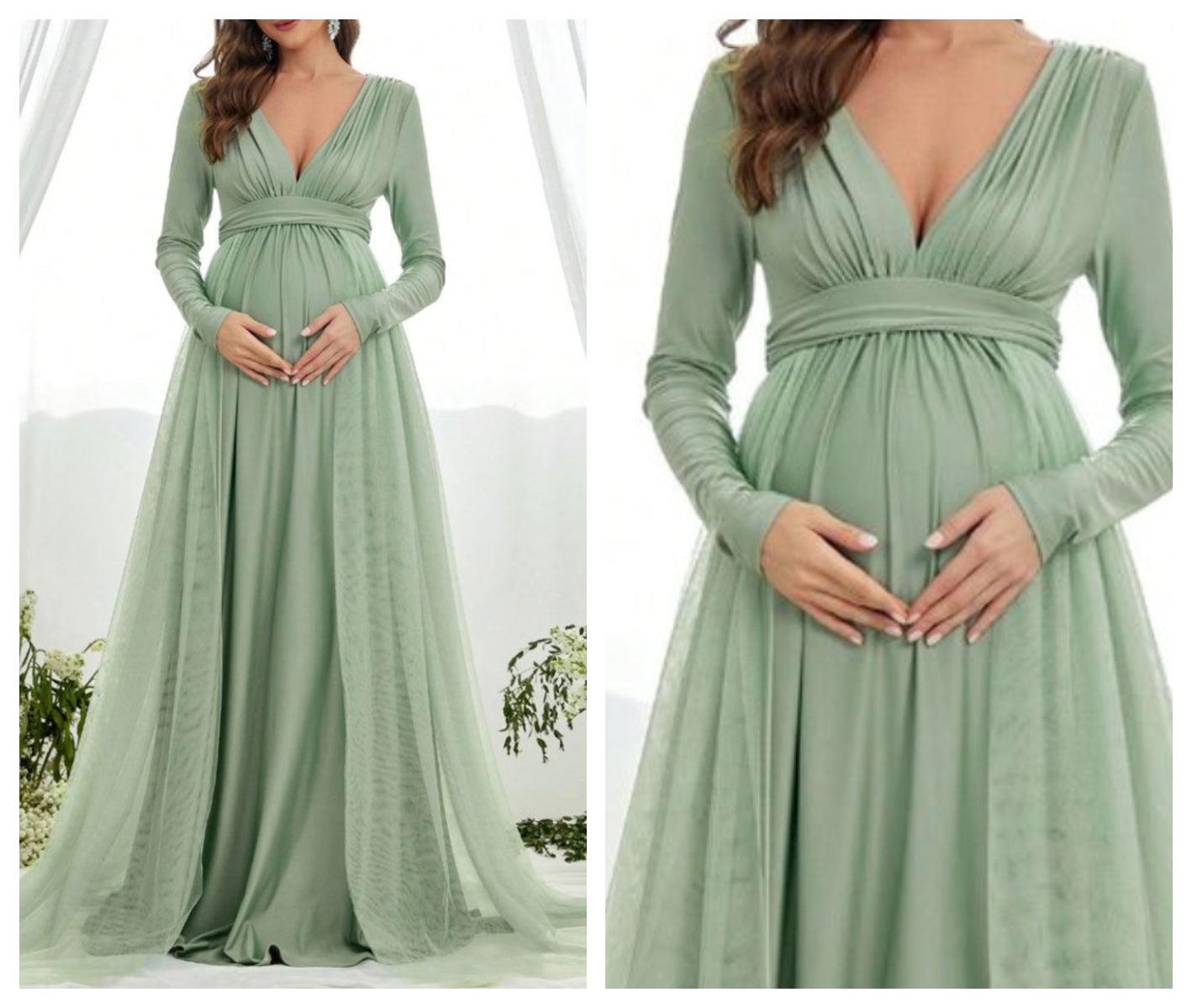 Mint Green Lycra and Net Maternity Baby Shower Dress