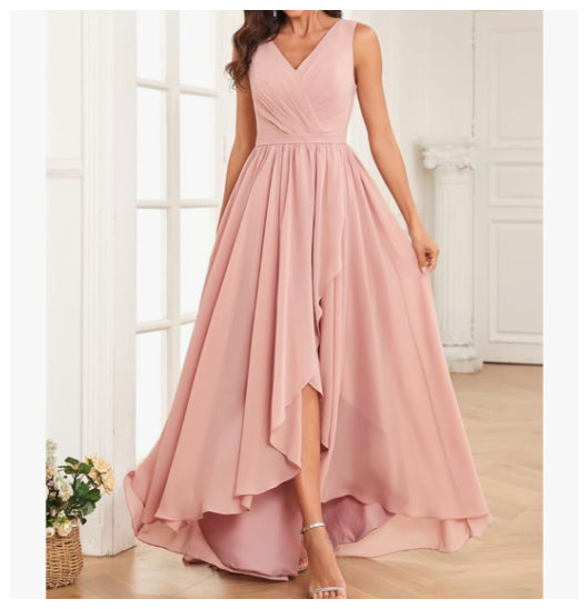 Sleeveless Peach Pink Asymmetrical Maxi Dress