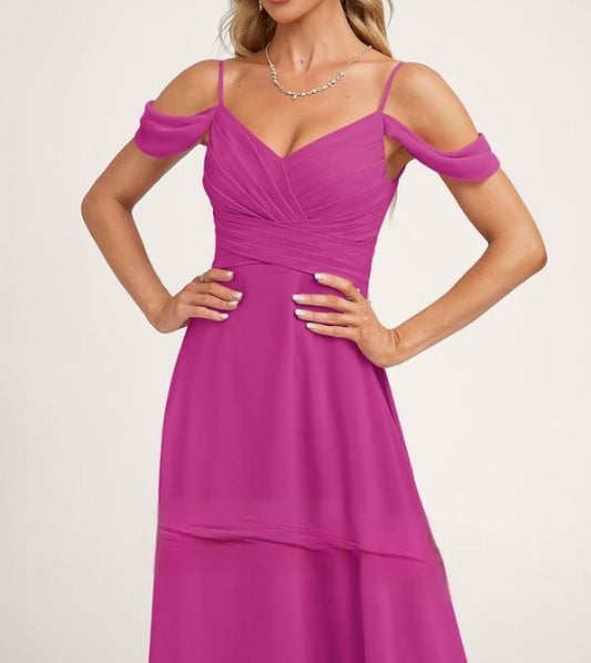 Fuchsia Bambi Cold shoulder Maxi Dress