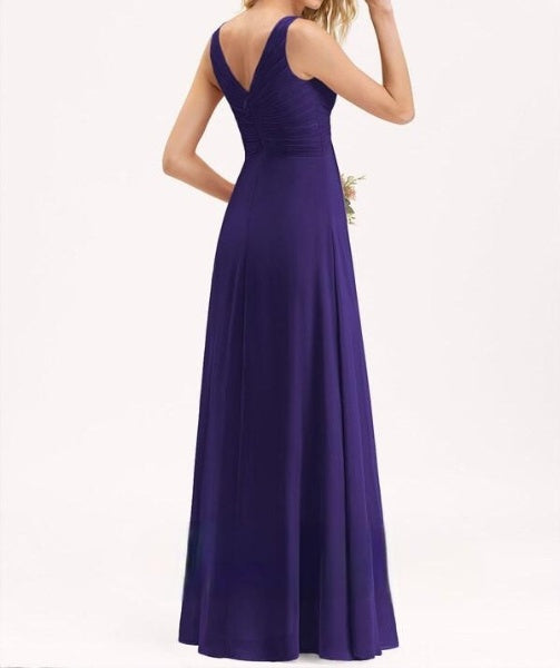 Purple V Neck Draped Maxi Dress