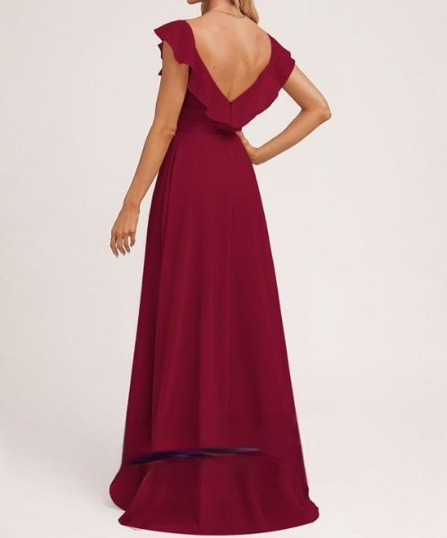 Broad V Neck Ruffled Sleeves Jumpsuit with Trail
