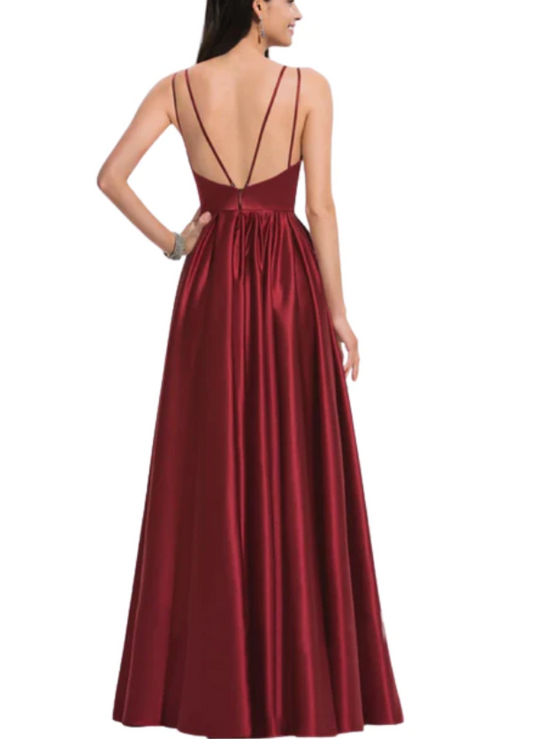 Maroon Satin Formal Gown