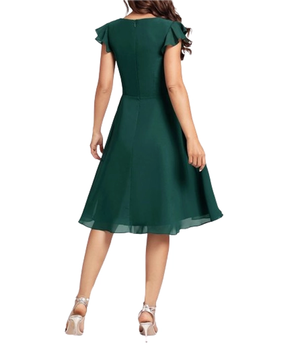 Bottle Green Drape V-Neck Midi Dress