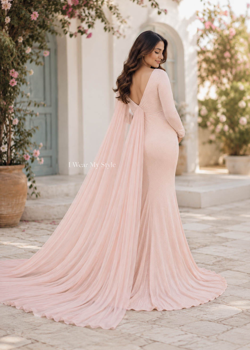 Blush Pink Sweetheart Neck Cape Maternity Gown