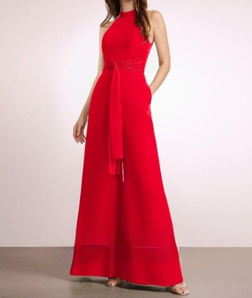 Valentine's Red Halter Neck Flared Pants Jumpsuit