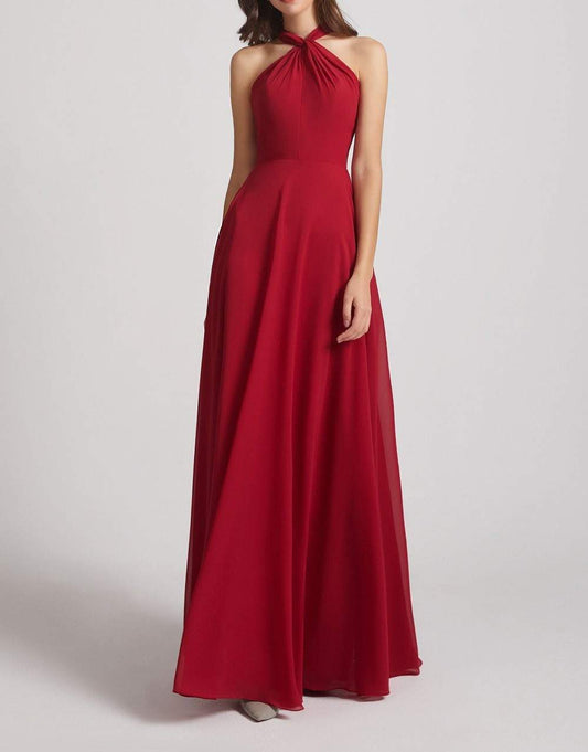 Maroon Red Cross Neck Backless Maxi Dress