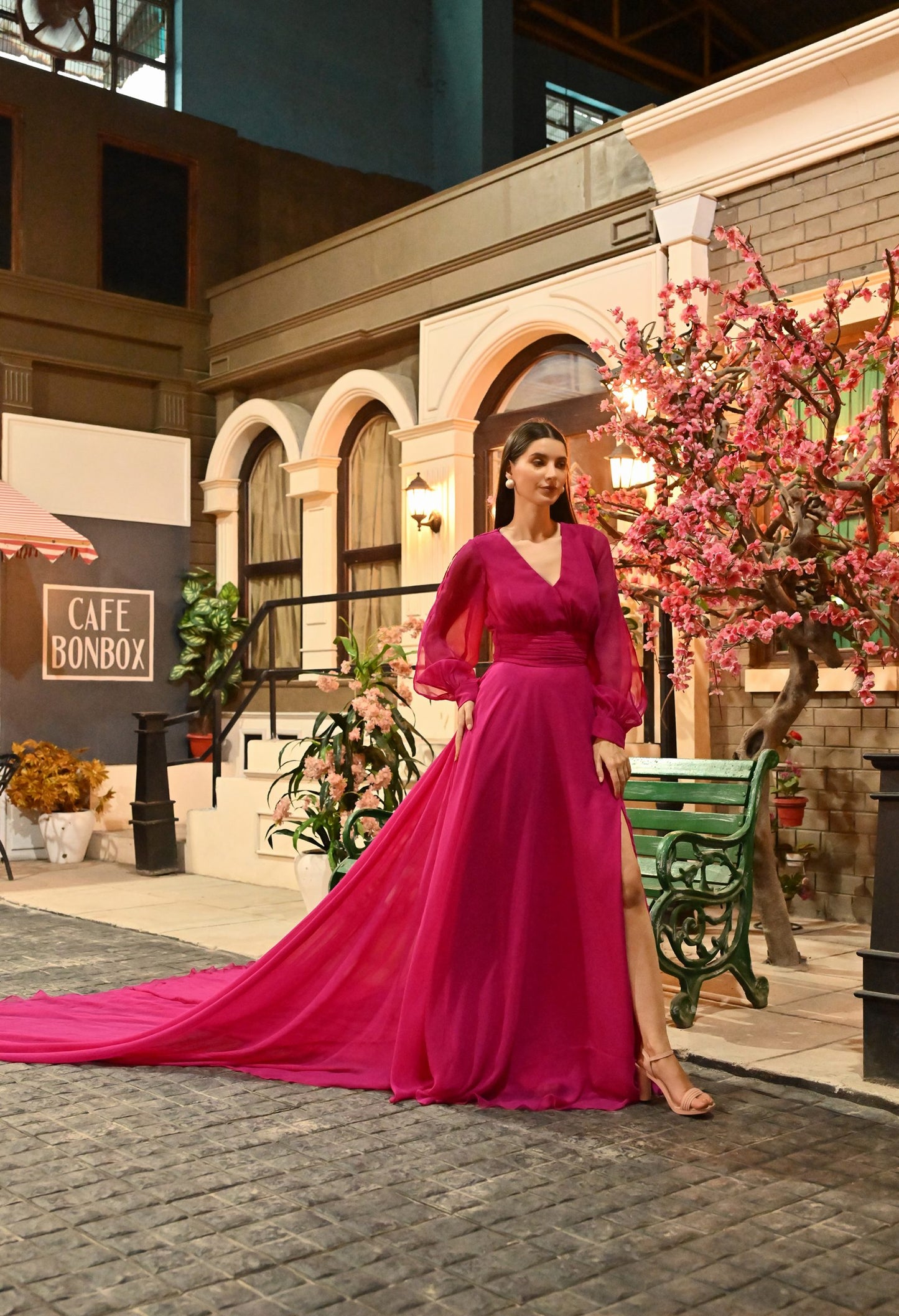 Queen Pink Double Drape Slit Mega Trail Prewedding Gown