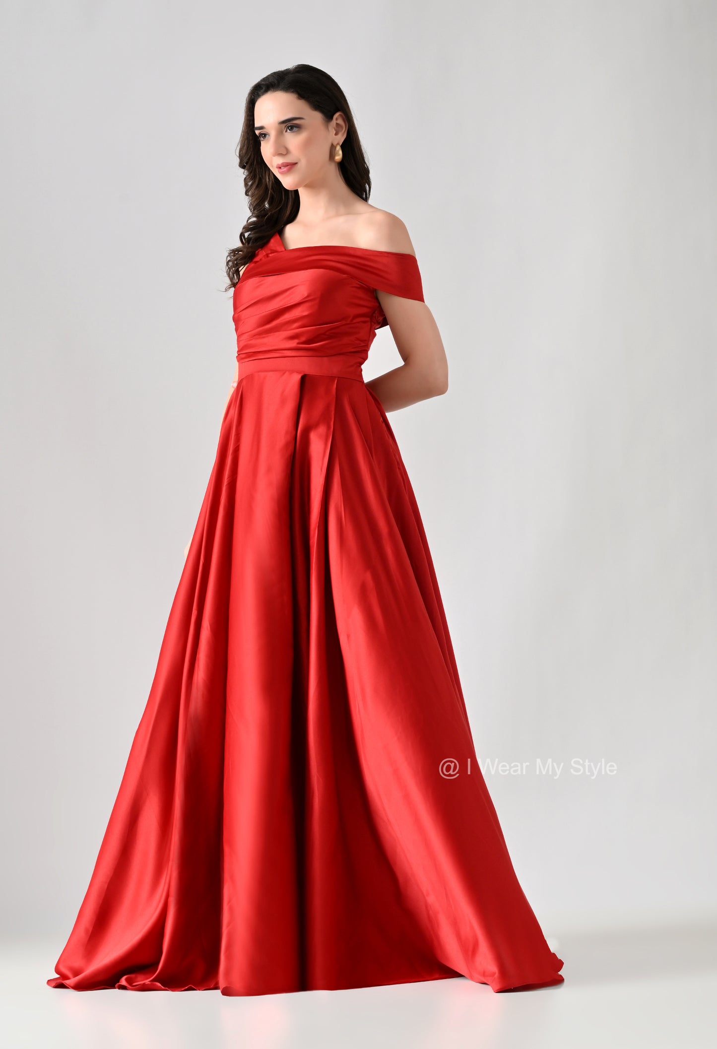 Magnolia Red Milano Satin Double Pleated Gown