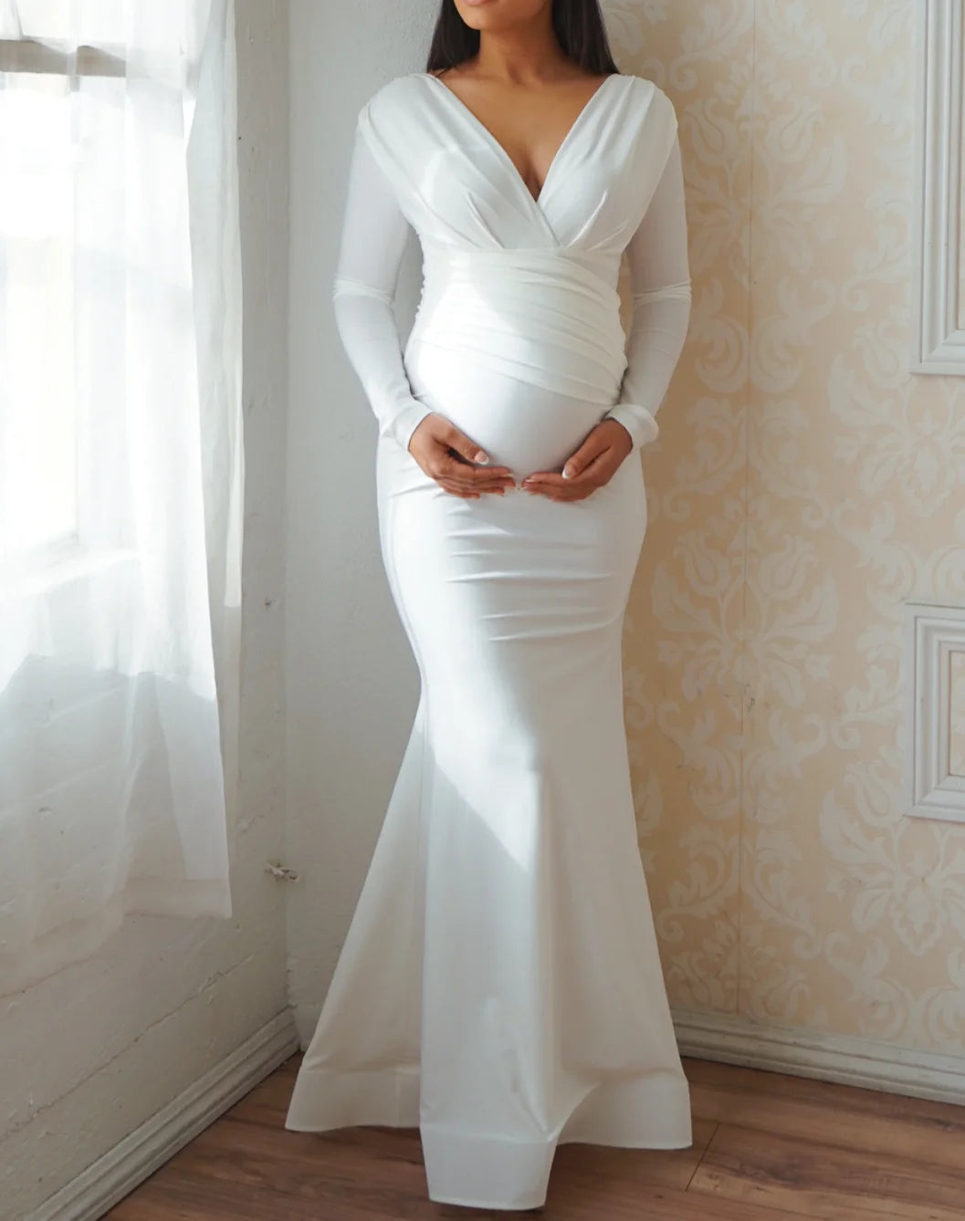 Pearl White Lycra Maternity Gown