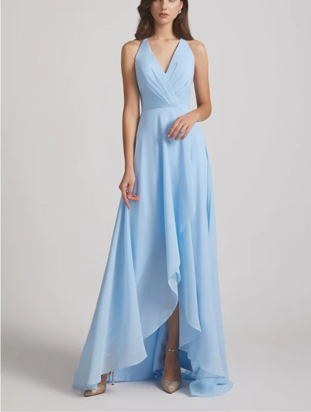 Sky Blue Halter Neck High Low Maxi Dress