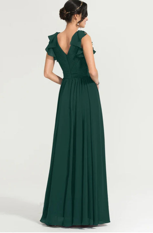 Bottle green Ruffled Sleeves Dress