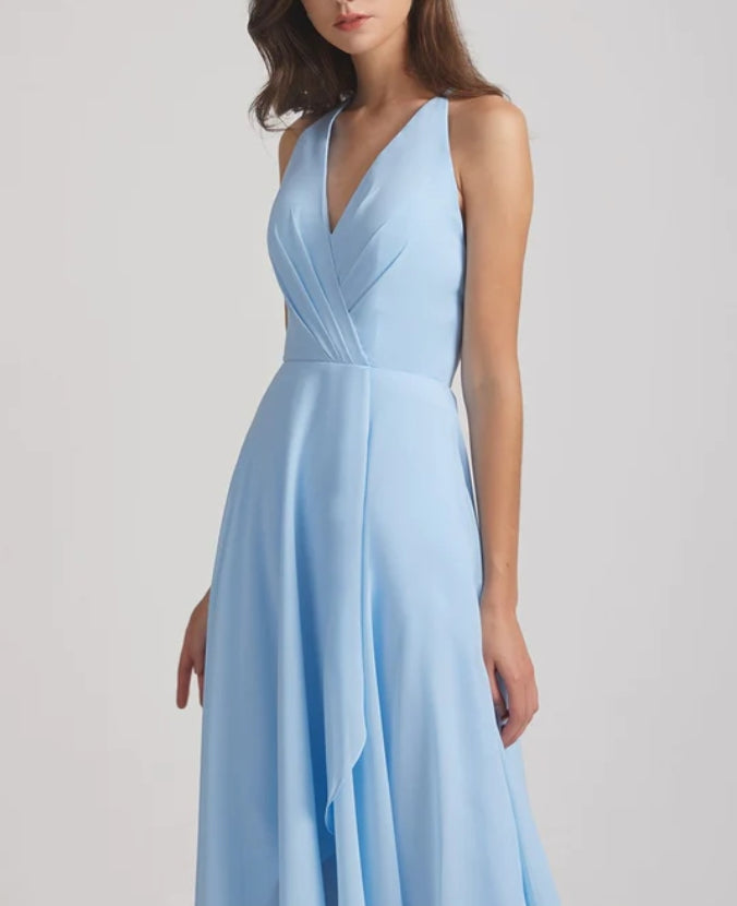 Sky Blue Halter Neck High Low Maxi Dress