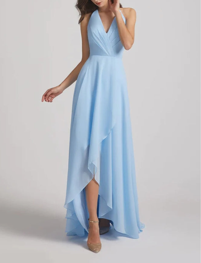 Sky Blue Halter Neck High Low Maxi Dress