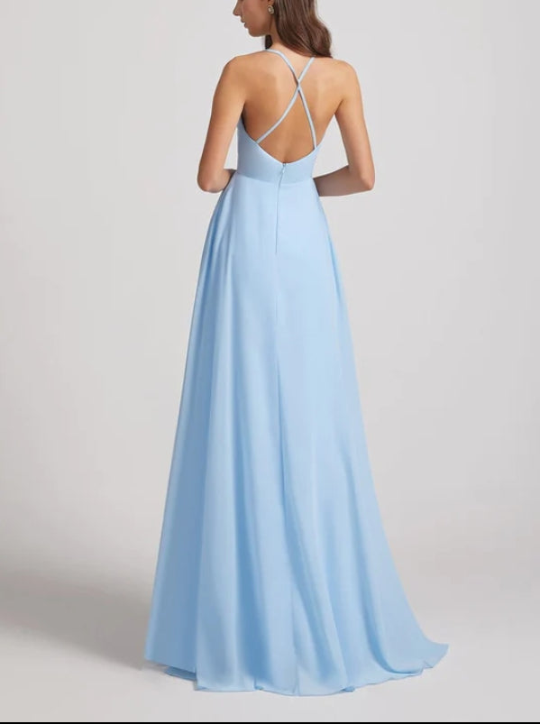 Sky Blue Halter Neck High Low Maxi Dress