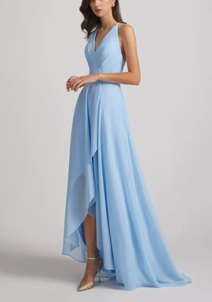 Sky Blue Halter Neck High Low Maxi Dress