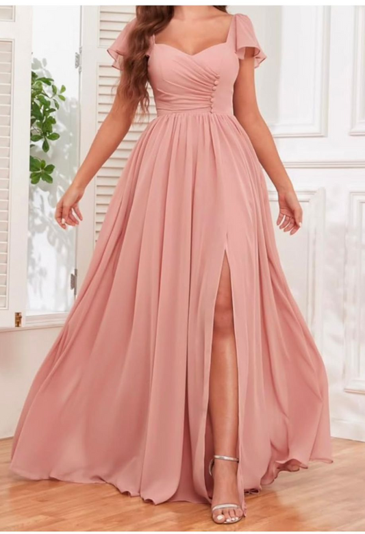 Peach Pink Double Drape Button Down Maxi Dress