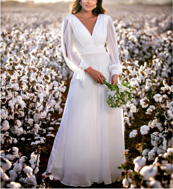 White V Neck Fairytale Maxi Dress - Main Image
