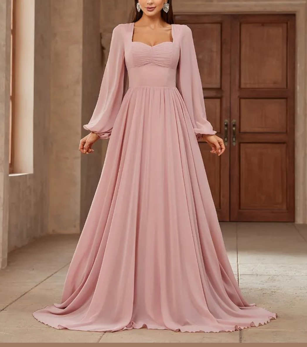 Dusty Pink Sweetheart Neck Full Sleeves Maxi Dress – iwearmystyle