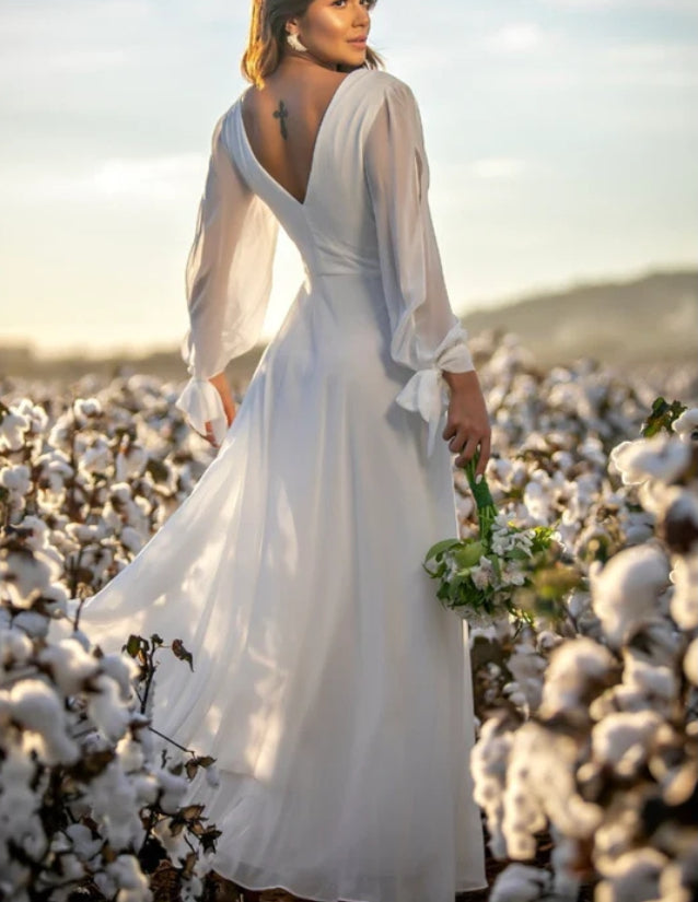White V Neck Fairytale Maxi Dress