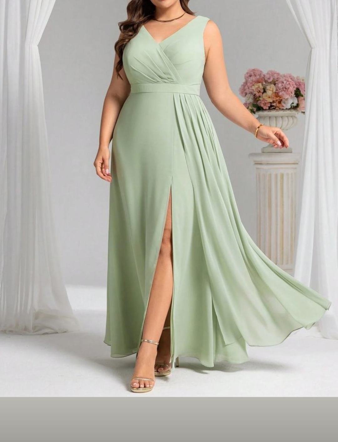 Pista Green V Neck Plus Size Maxi Dress All Occassion Wear Maxi
