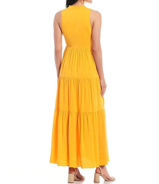 Mango YellowSleeveless Tiered Maxi Dress