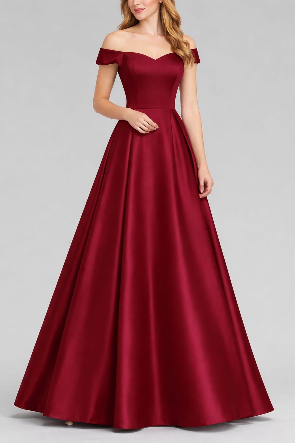 Maroon Off Shoulder Satin Ballgown (Exclusive IWMS Collection)