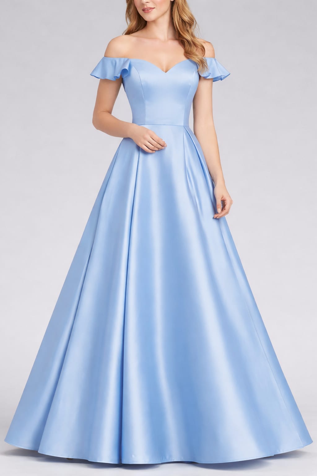 Sky Blue Satin Sweetheart Neck Ballgown with Flutter Sleeves (IWMS Exclusive)