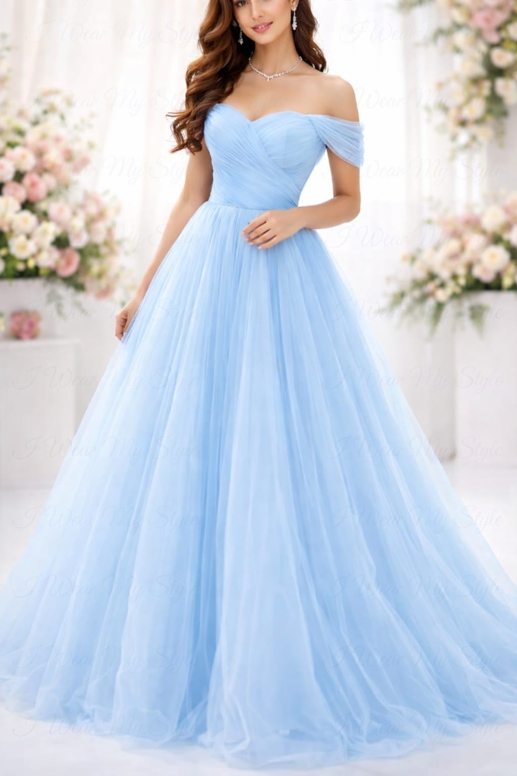 Pastel Blue Sweetheart Neck Cinderella Ballgown