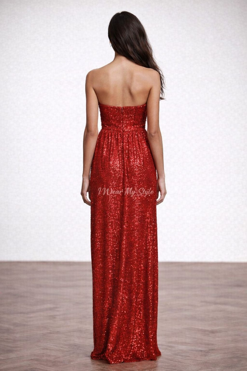 Red Sequins Sweetheart Neck Sequins Party Wear Maxi Dress